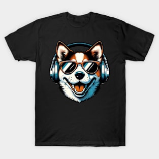 Danish-Swedish Farmdog Smiling DJ with Headphones and Sunglasses T-Shirt